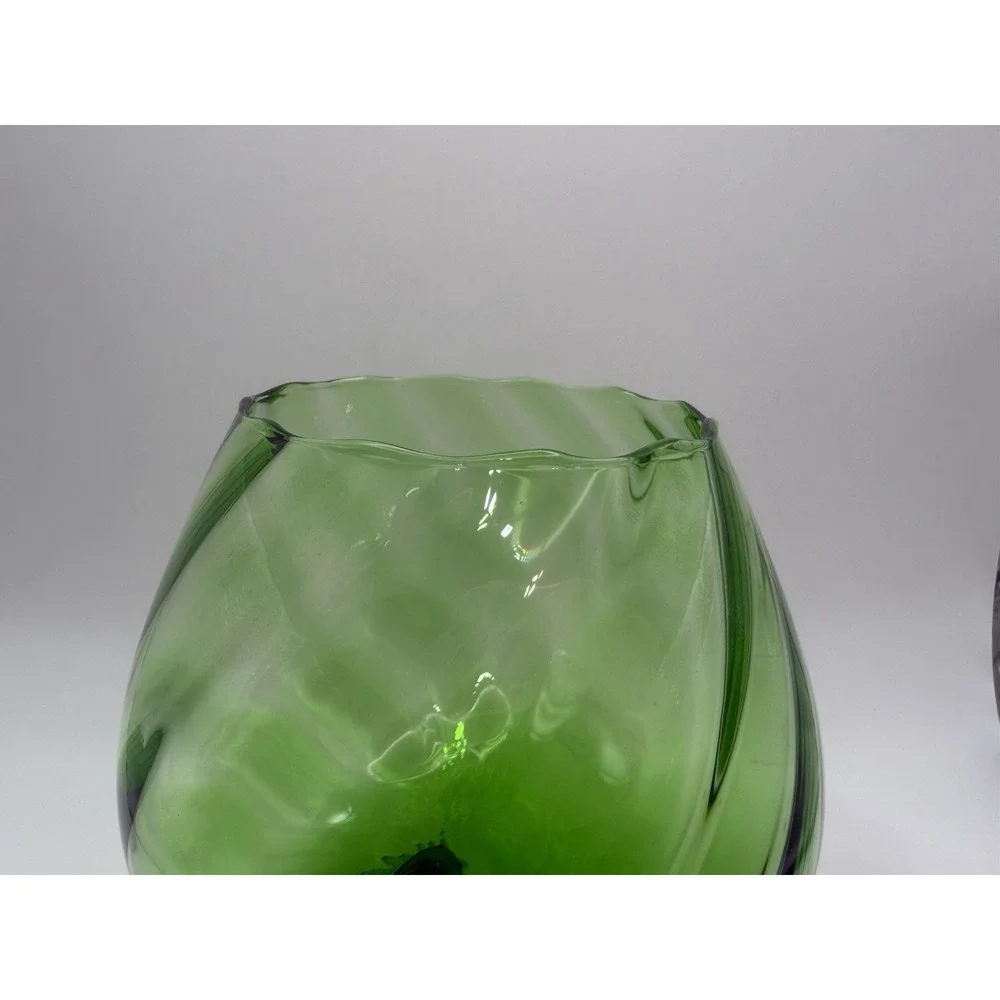 Vintage Peedee Green Empoli Glass Brandy Snifter Vase MCM Hand Blown Italy 7